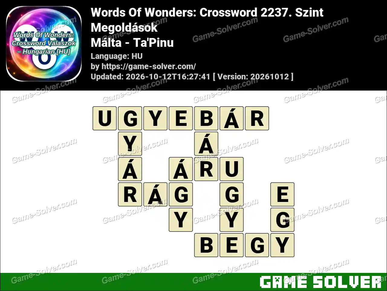 Words Of Wonders: Crossword 2237. Szint Megoldások – Málta – Ta’Pinu